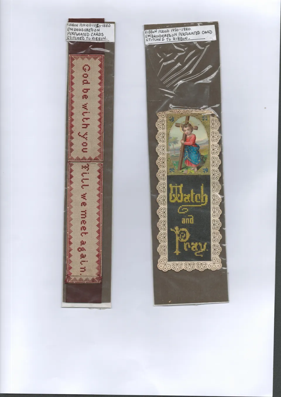 2 Victorian Antique Silk Stitched Bookmarks