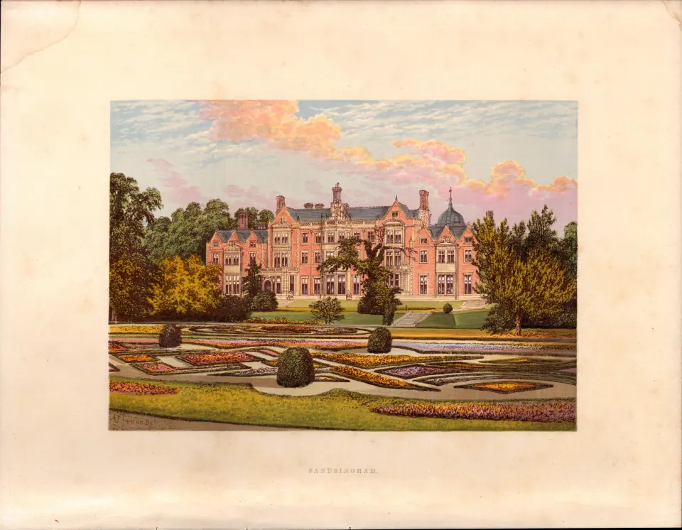 Sandringham Norfolk Gilt-Edge Coloured Antique Book Plate.
