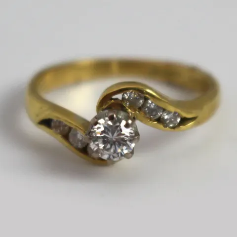 Diamond Single Stone Crossover Twist Yellow Gold Ring