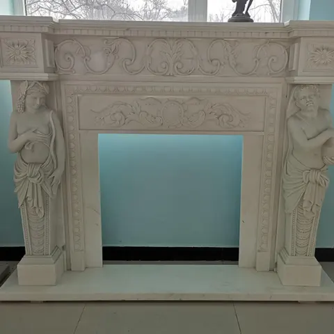 Carved White Marble Fire Surround with Caryatid Figures