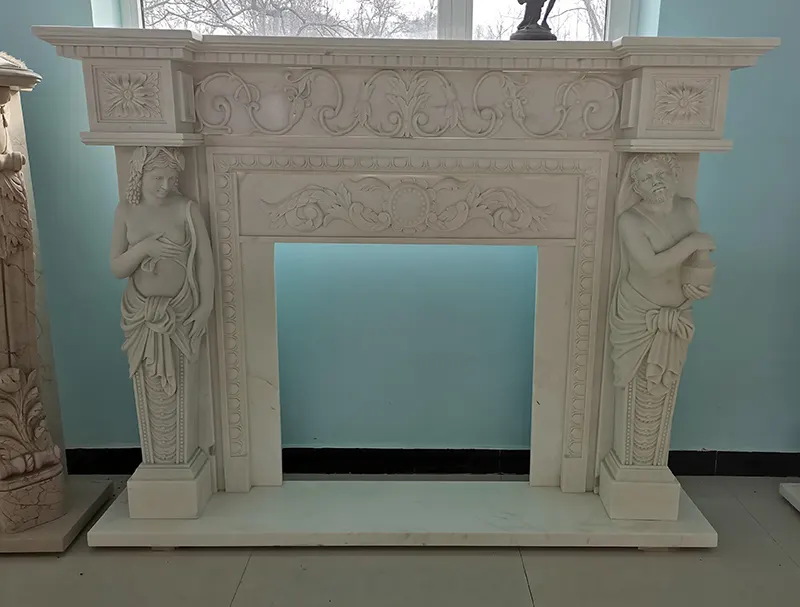 Carved White Marble Fire Surround with Caryatid Figures