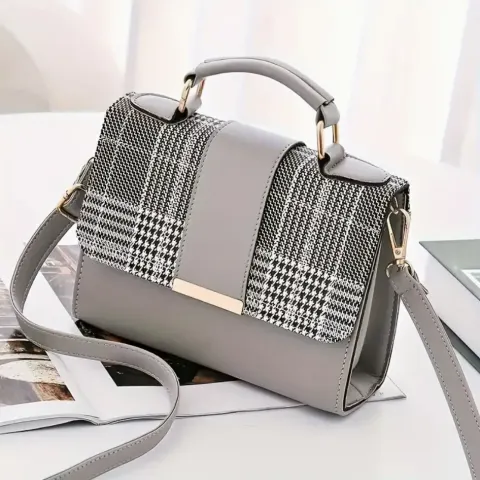 Checkered Women's Crossbody Bag - Fashionable Button Top Handle