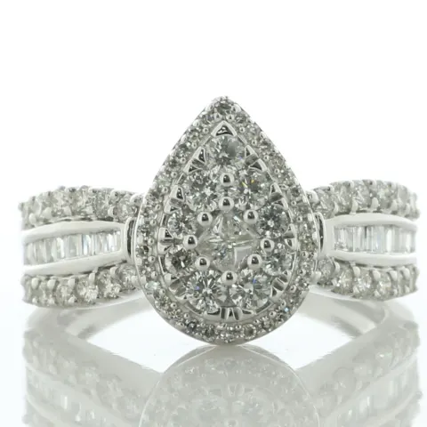 9ct White Gold Pear Cluster Claw Set Diamond Ring 1.00 Carats