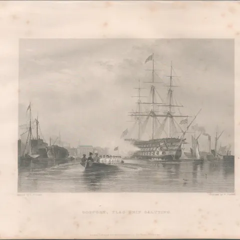 Gosport Hampshire Antique 1842 Steel Engraving.