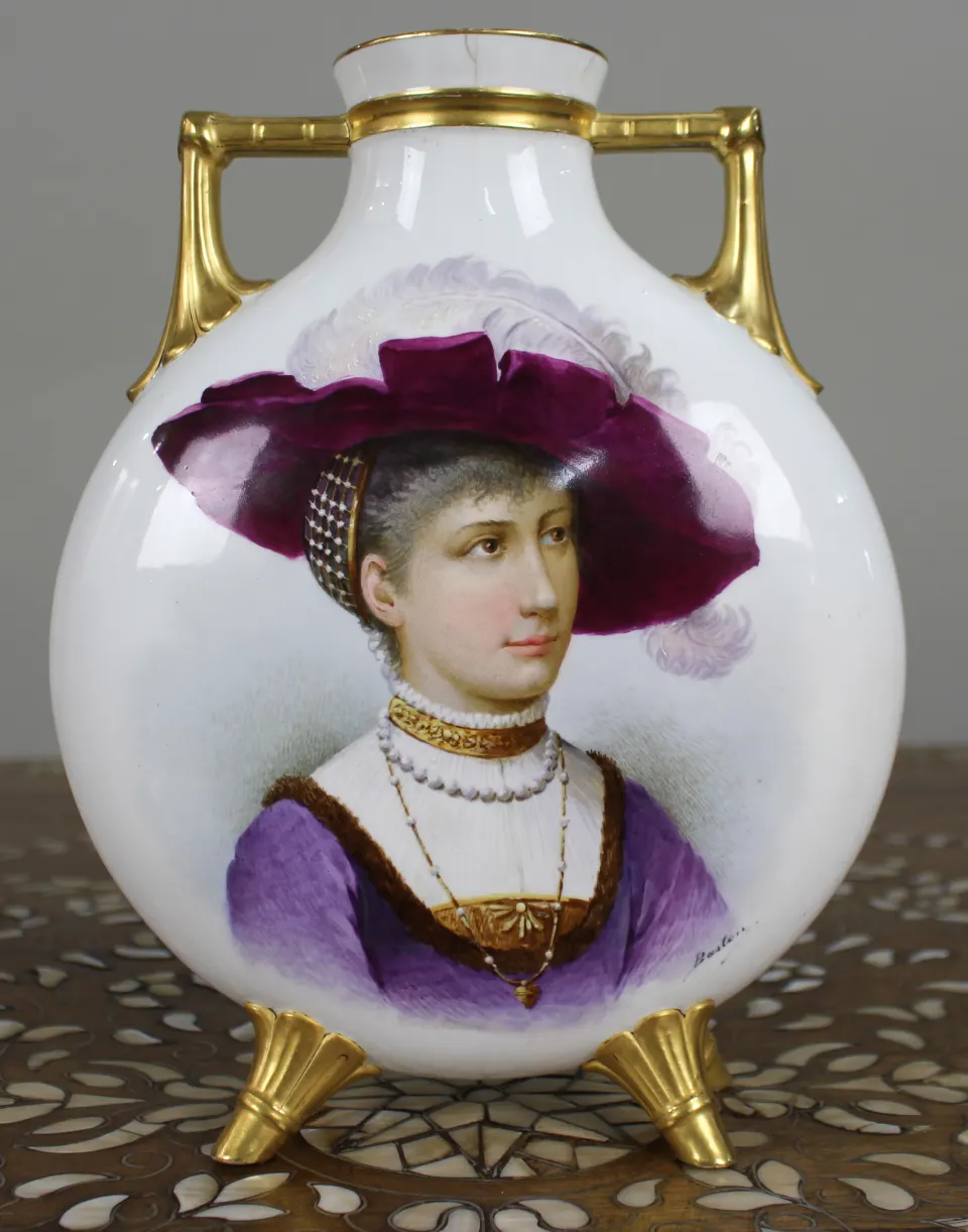Victorian Hand-Painted & Gilded Porcelain Moon Flask Vase, c.1890