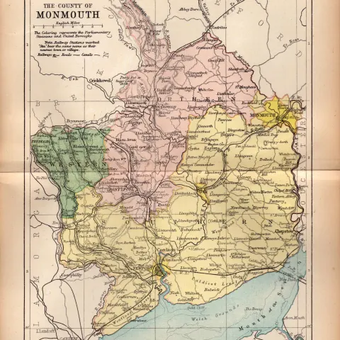 County of Monmouthshire 1895 Antique Victorian Coloured Map.