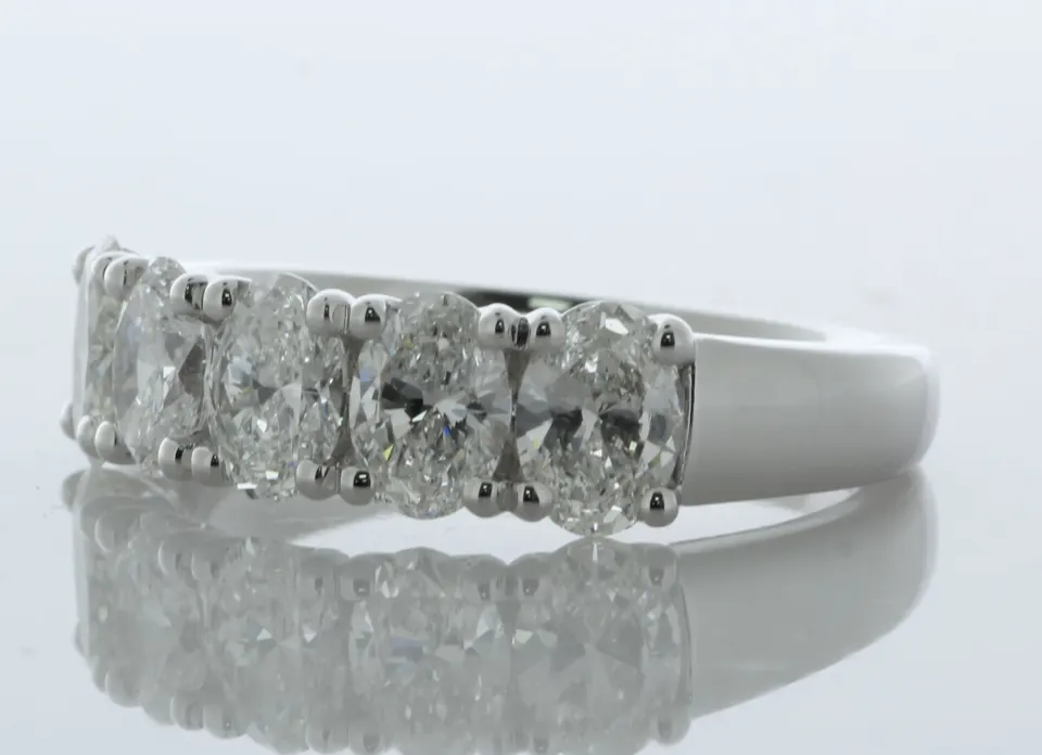 18ct White Gold Five Stone Oval Cut Diamond Ring 2.10 Carats