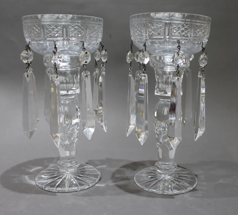 Pair of Cut Glass Crystal Lustres