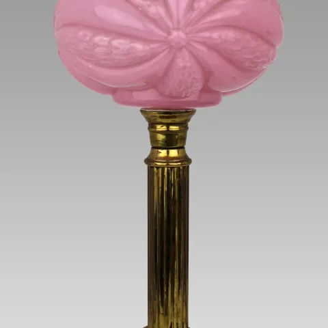 Victorian Brass Oil Lamp with Pink Glass Shade