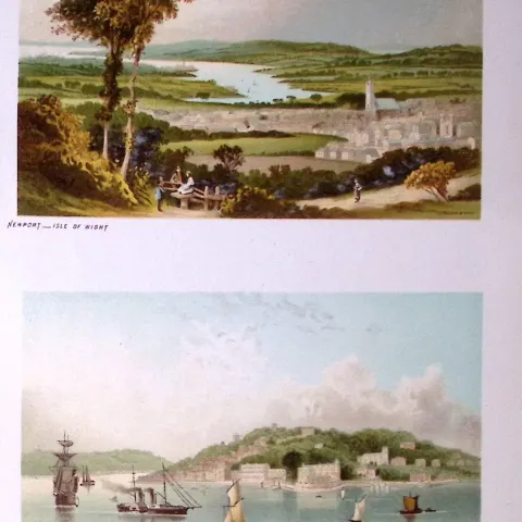 Isle of Wight Newport & East And West Cowes Victorian Antique Double Print-53