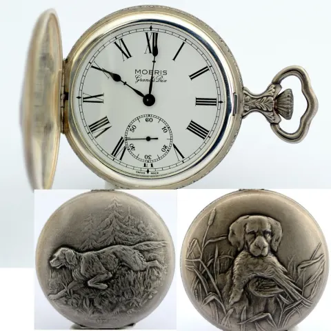 Moeris / Grand Prix Manual Winding Pocket Watch - Unisex Steel Pocketwatch