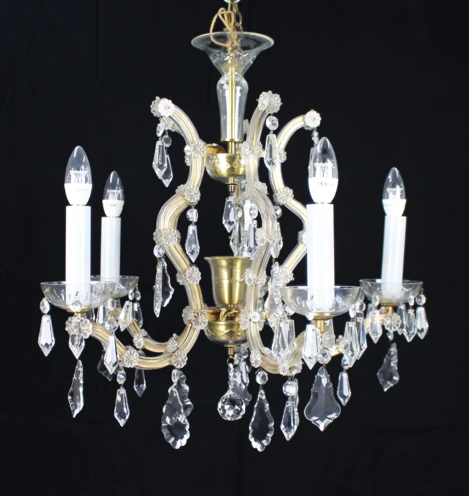 Vintage Crystal Five Arm Cut Glass Chandelier