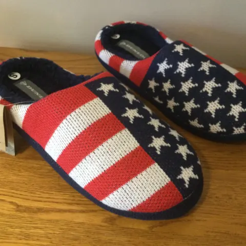 Job Lot 10 x Pairs Men's Dunlop, “USA Stars and Stripes” Memory Foam, Mule Slippers, Size S (6/7)