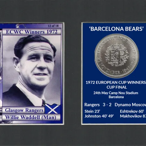 Willie Waddell Manager Rangers FC Wins 1972 ECWC Mounted Card & Coin Metal Art Display