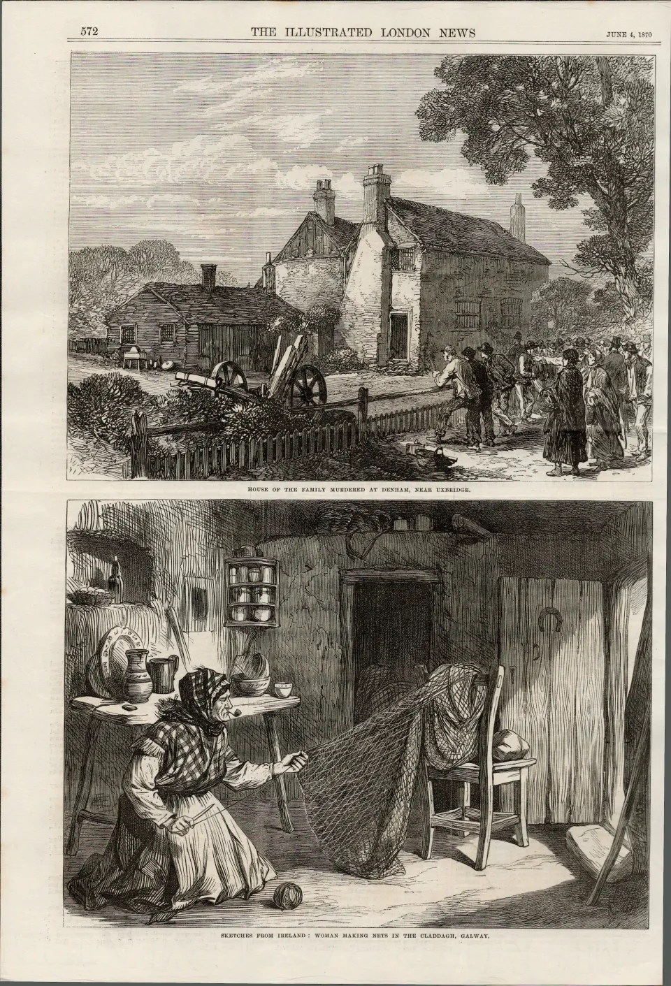 Women Making Nets Claddagh Galway  Ireland 1870 Antique Print.