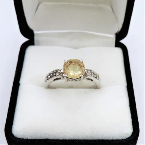 Citrine & Diamond Ring Sterling Silver New with Gift Pouch