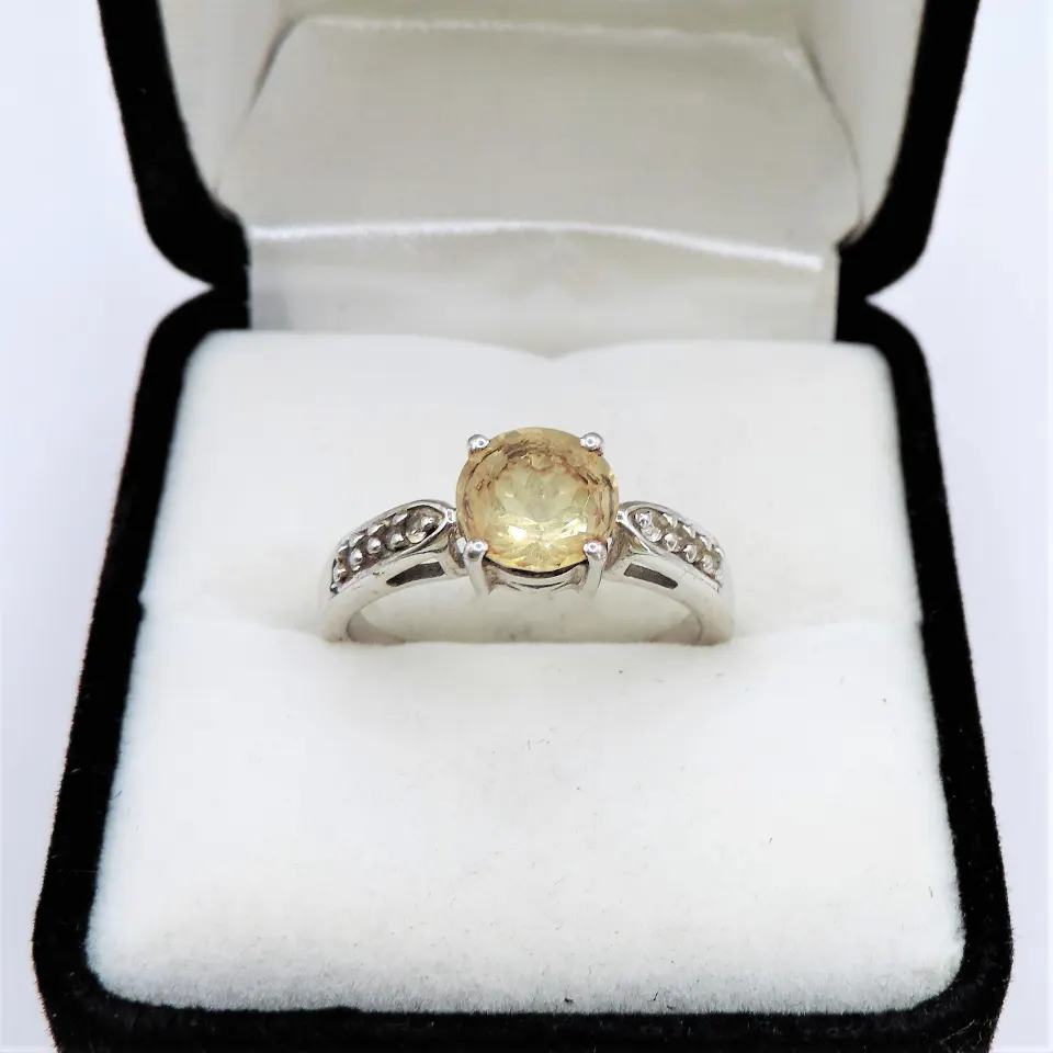Citrine & Diamond Ring Sterling Silver New with Gift Pouch