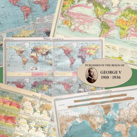 Job-Lot 5 Antique John Bartholomew Elements of The World Large Coloured Maps.