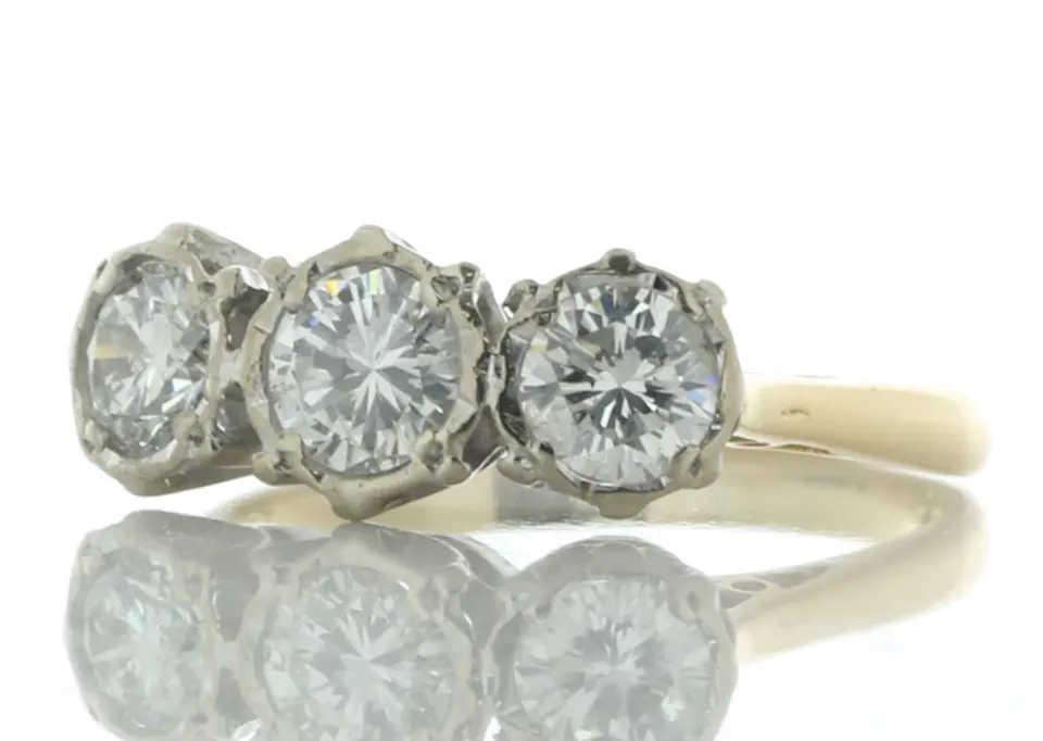 18ct Yellow Gold Three Stone Rub Over Set Diamond Ring 1.15 Carats