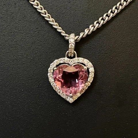 Beautiful 1.81CT Natural Pink Tourmaline With Diamonds & Platinum Pendant