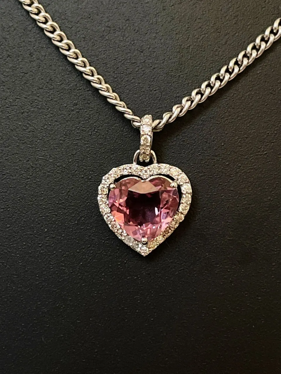 Beautiful 1.81CT Natural Pink Tourmaline With Diamonds & Platinum Pendant