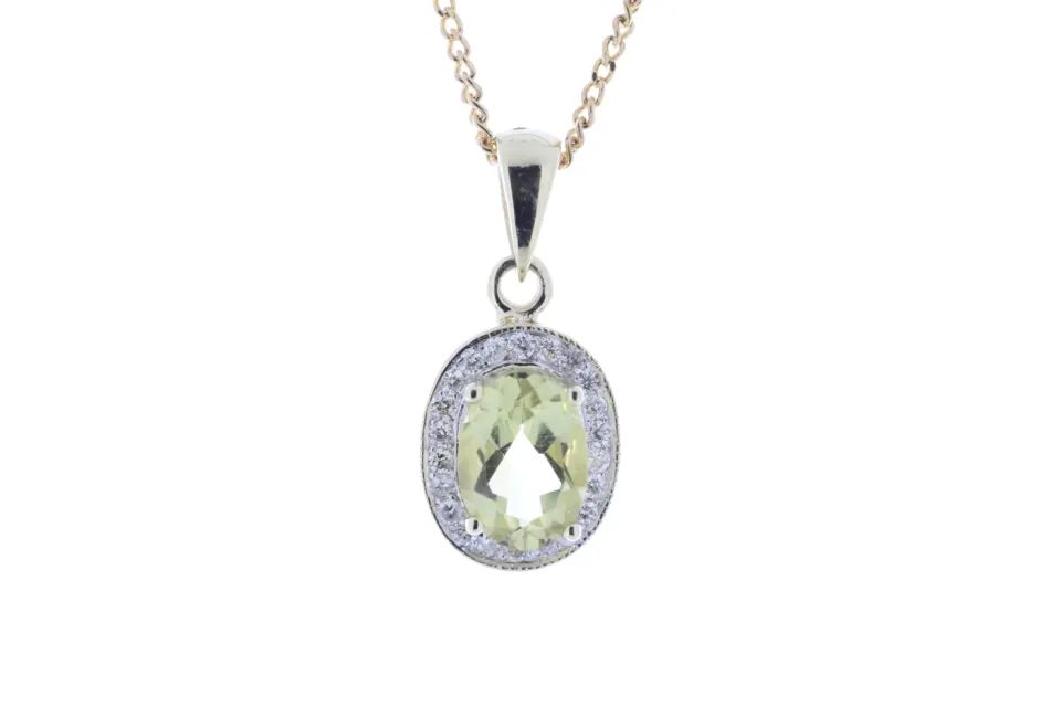 9ct Yellow Gold Diamond And Lemon Quartz Pendant (LQ0.75) 0.11 Carats