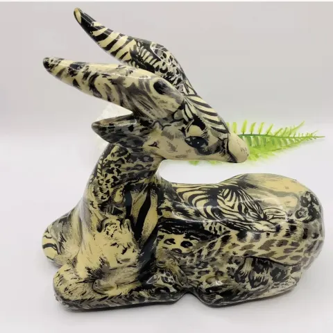 Vintage La Vie Collage Safari Decoupage Animal Print Gazelle Deer Figurine
