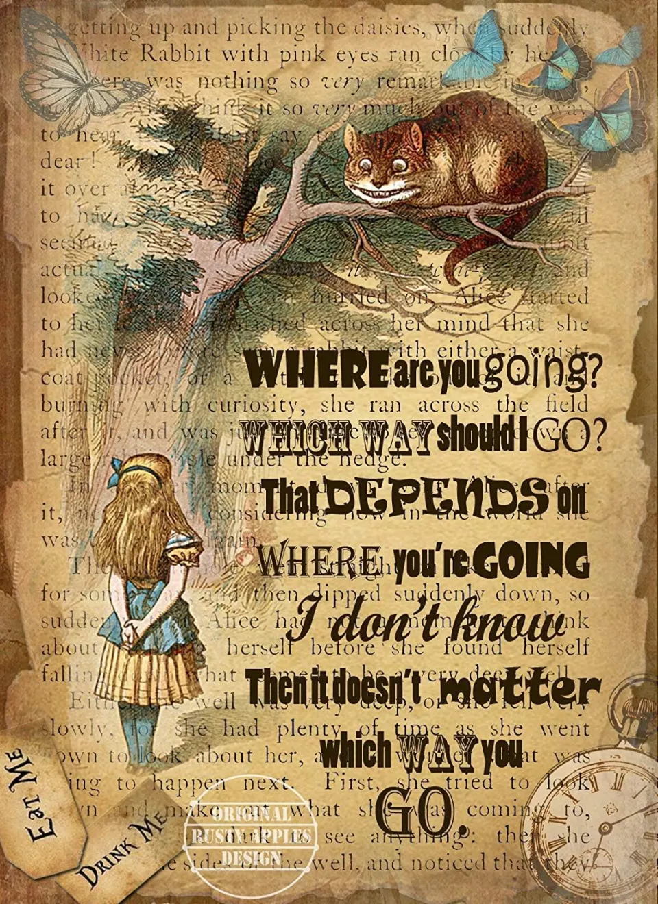 Alice In Wonderland The Cheshire Cat Quote Designed Large Metal Wall Art
