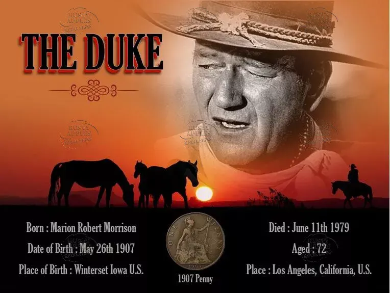 John Wayne The Duke Original 1907 Birth Penny Info Metal Coin Gift Set
