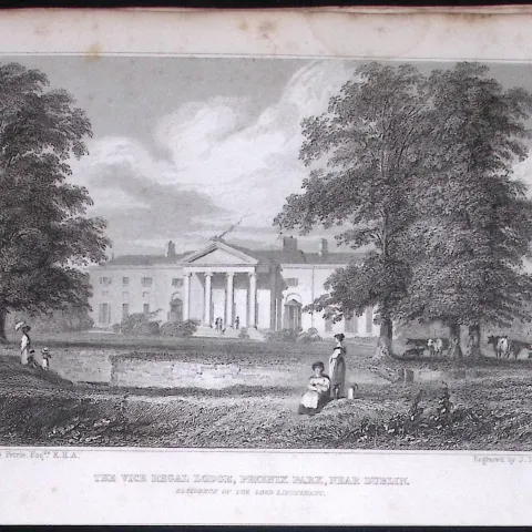 Dublin Vice Regal Lodge Phoenix Park 194 Years Old Antique Steel Engraving-28