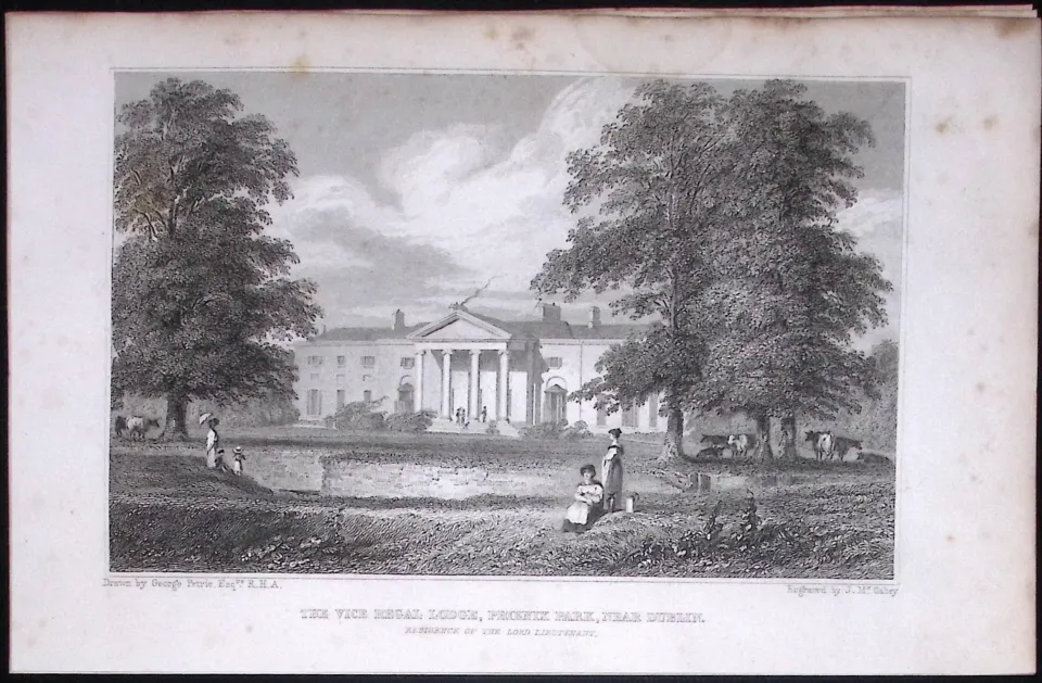 Dublin Vice Regal Lodge Phoenix Park 194 Years Old Antique Steel Engraving-28