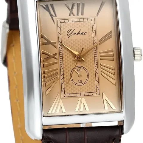 Mens Square Vintage Roman Numeral Analog Watch (Brown) RRP £29.99 L23a