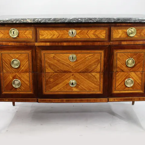 18th c. Inlaid Marble Topped Commode