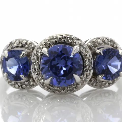 9ct White Gold Created Ceylon Sapphire And Diamond Ring 0.10