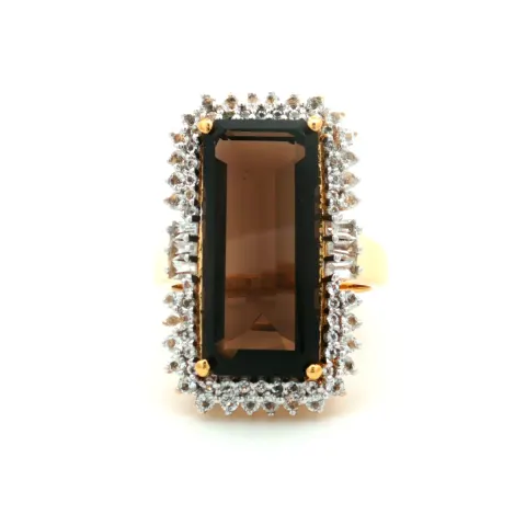 HRD Certified Smoky Quartz & White Topaz Ring – 925 Sterling Silver