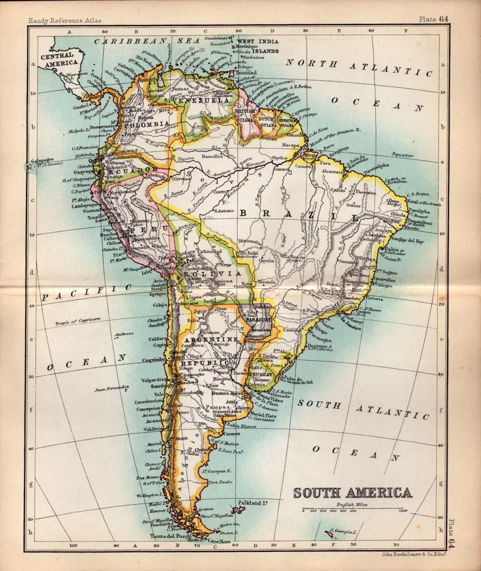 South America  Double Sided Antique 1896 Map.