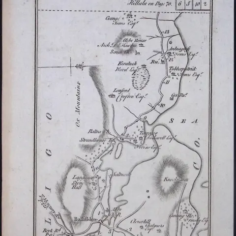 Ireland 245 Years -Old Antique Road Map Castlebar to Westport Mayo-224