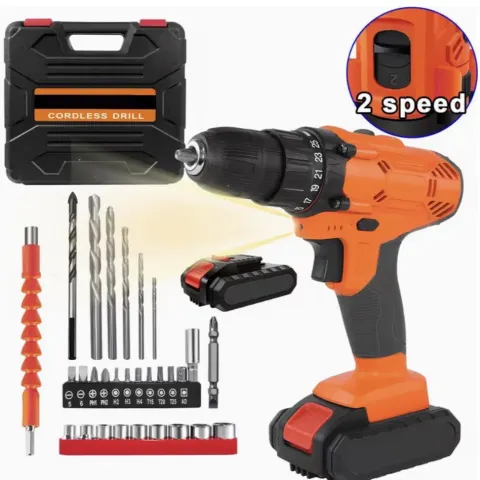 21V Cordless Drill Set – 45Nm, 2-Speed, 25+1 Torque, 3/8” Keyless Chuck, 1 Battery & 29pcs Kit