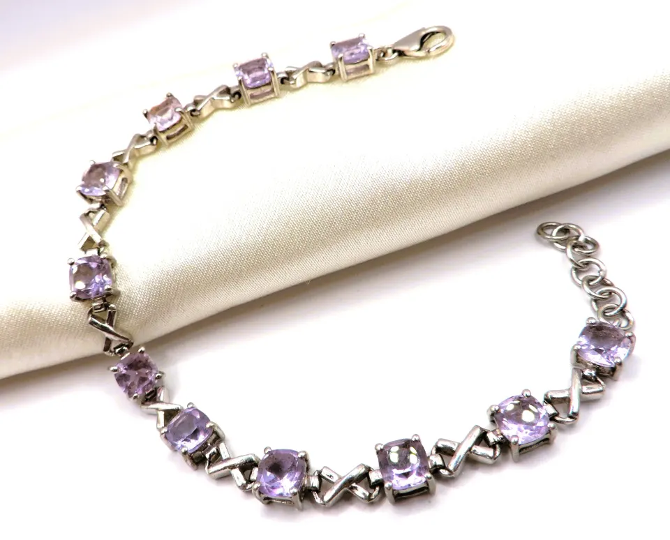  Sterling Silver Rose de France Amethyst Tennis Bracelet 22cts New With Gift Box