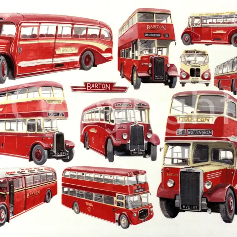 Barton Nottingham Multi Bus Montage Large Metal Wall Art.