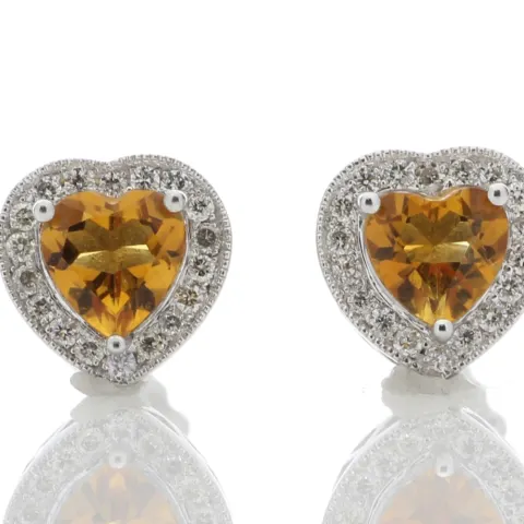 9ct White Gold Citrine Heart Diamond Earring (C1.40) 0.20 Carats
