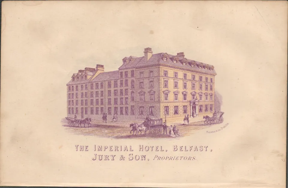 Chromolithographed Antique 1871 Imperial Hotel Belfast.