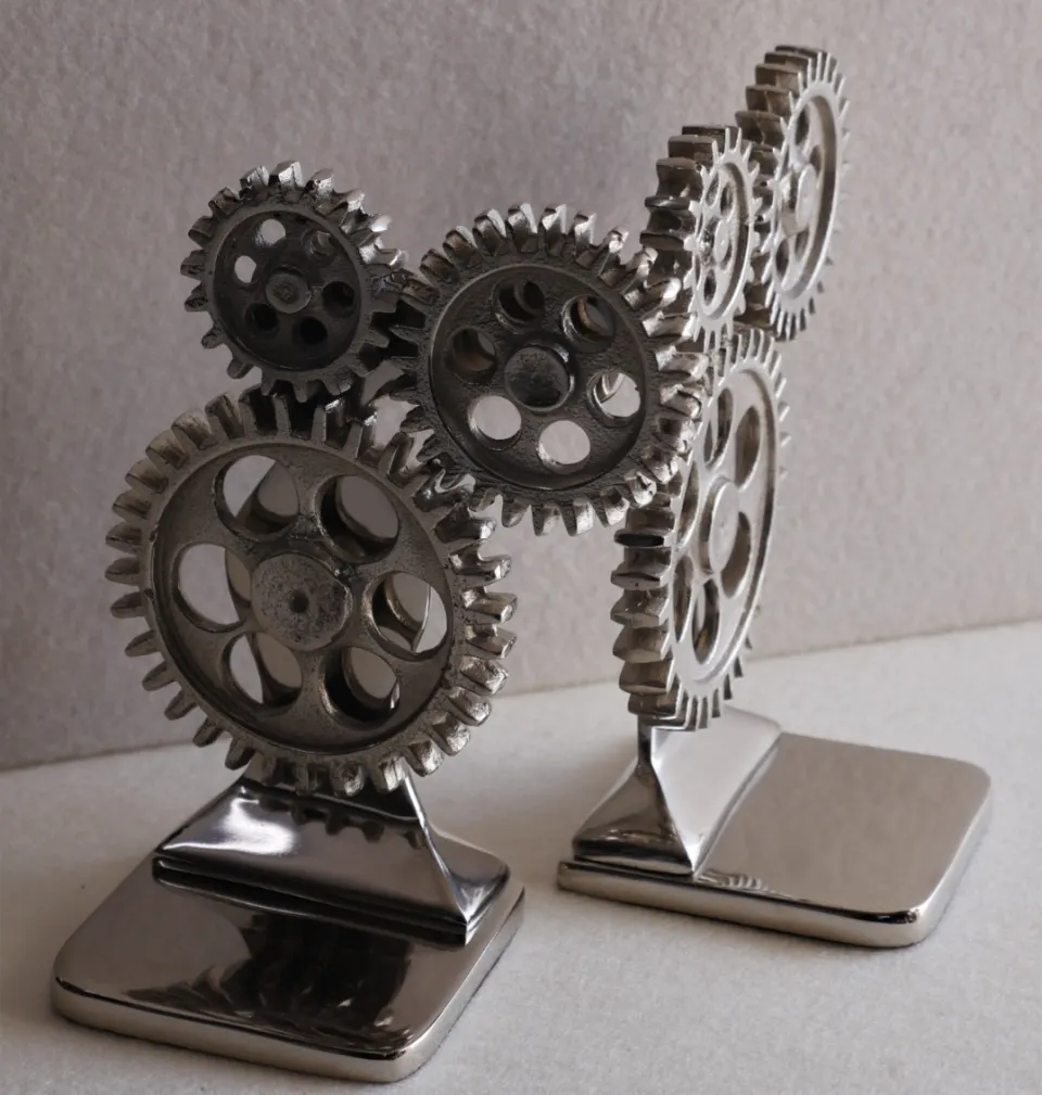 Chrome Cog Bookends Metal