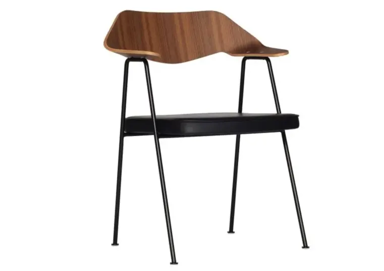 Brand New 675 Chair by Robin Day walnut wood , dark grey leather seat and black framework RRP £361