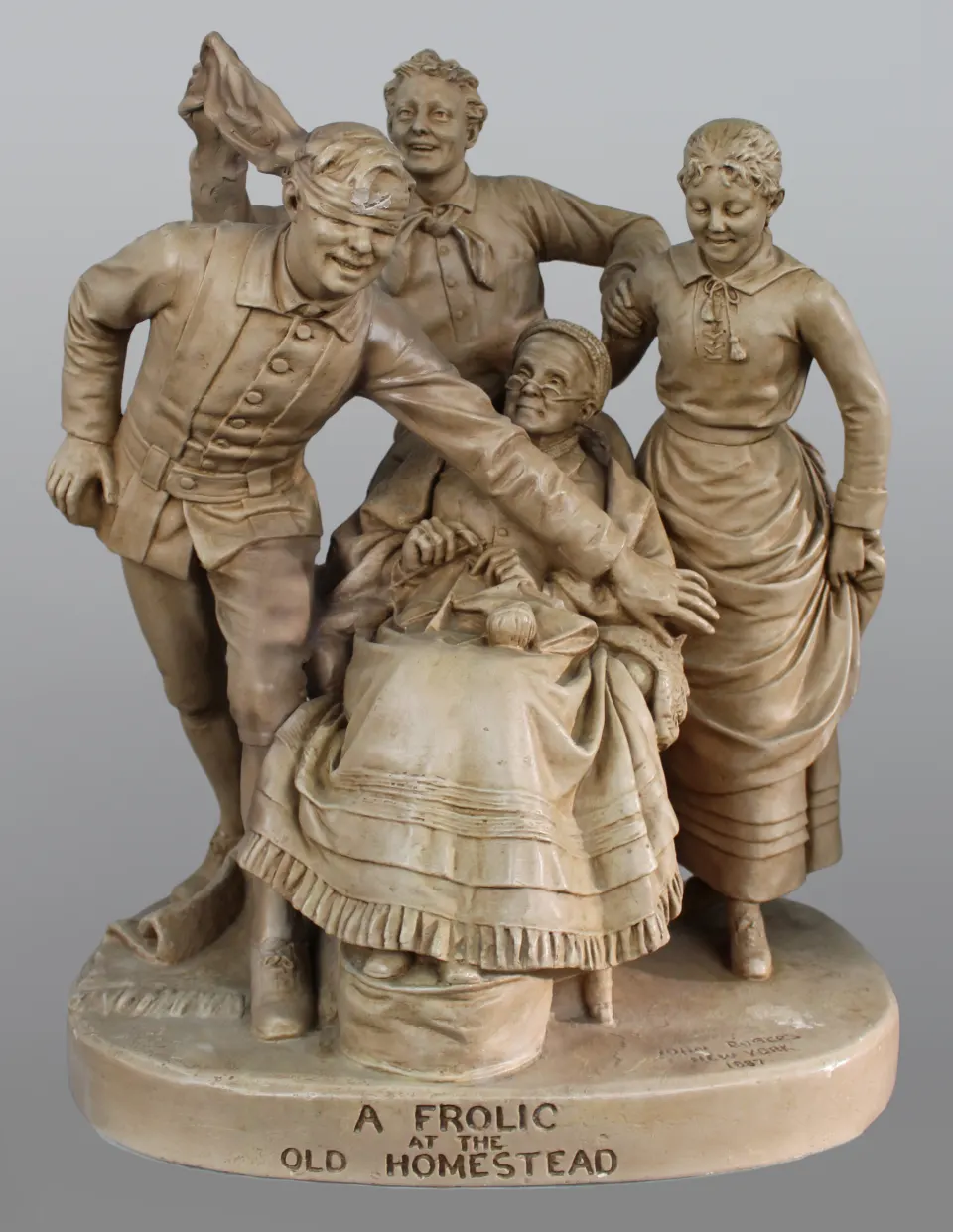 Large Painted Plaster Figural Sculpture By John Rogers