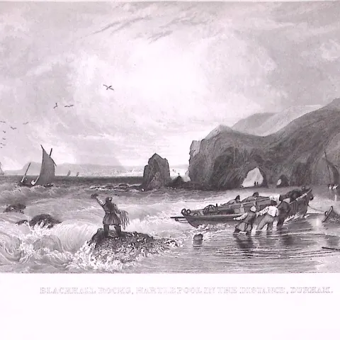 Blackhall Rocks Hartlepool Durham Antique Steel Engraving-29-TR