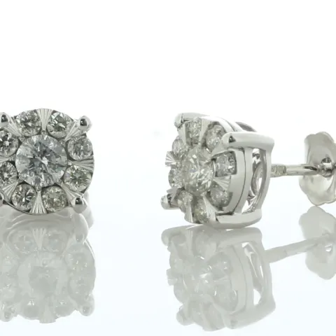 9ct White Gold Round Cluster Diamond Stud Earring 0.50 Carats
