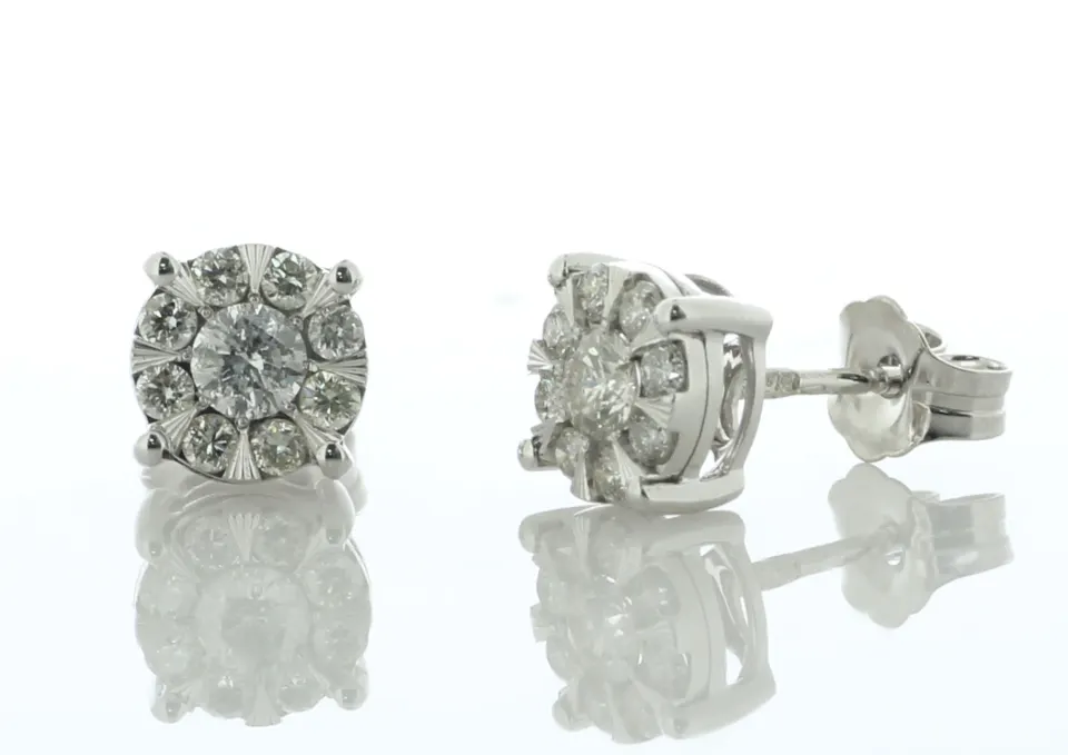 9ct White Gold Round Cluster Diamond Stud Earring 0.50 Carats