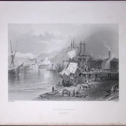 Cumbria Workington Quay WH Bartlett 183 Years-Old Antique Steel Engraving-3