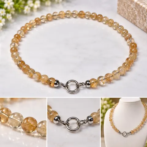 Golden Rutilated Quartz Beaded Necklace